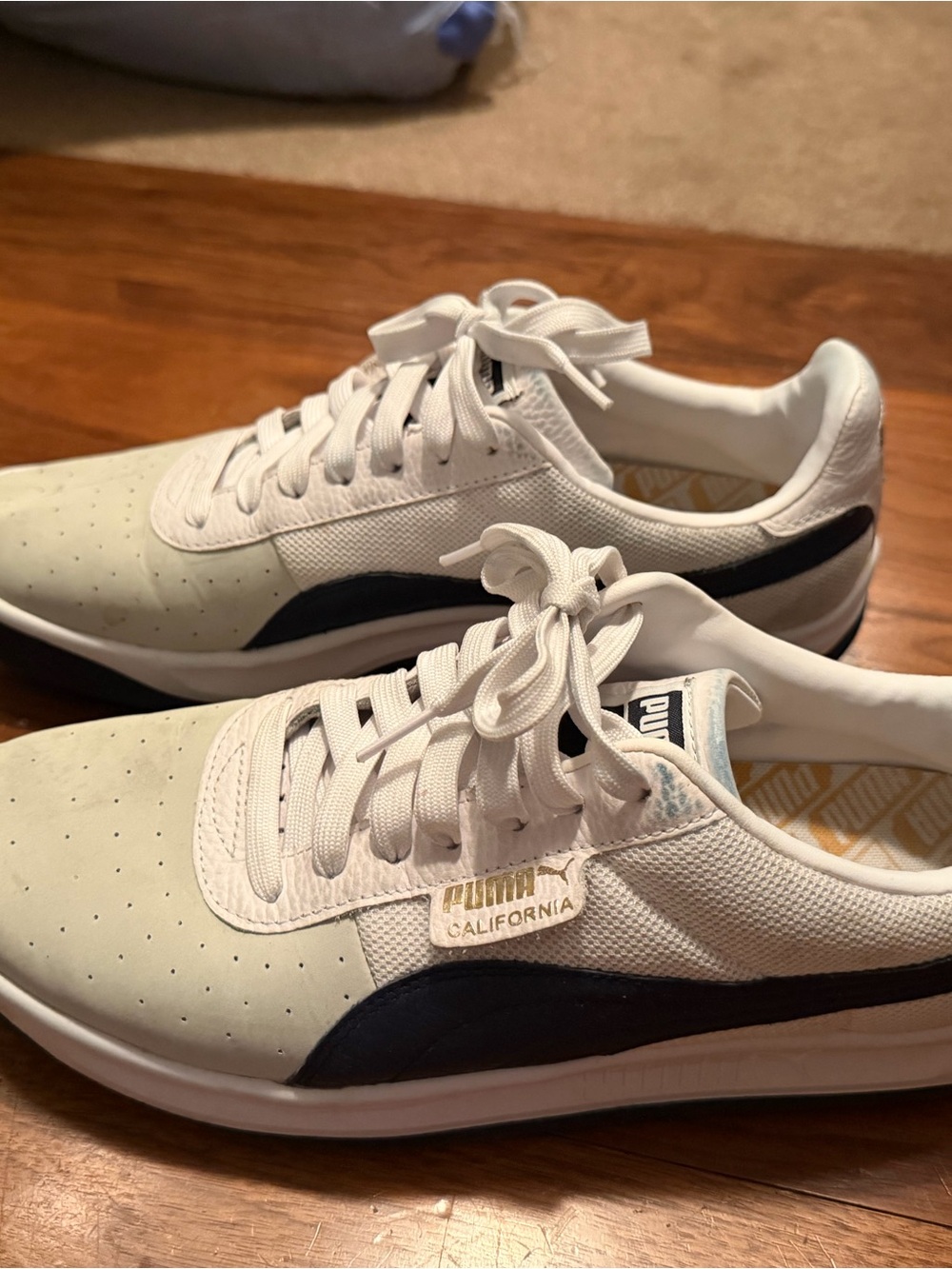 Puma California White and Black Low-Profile Sneakers